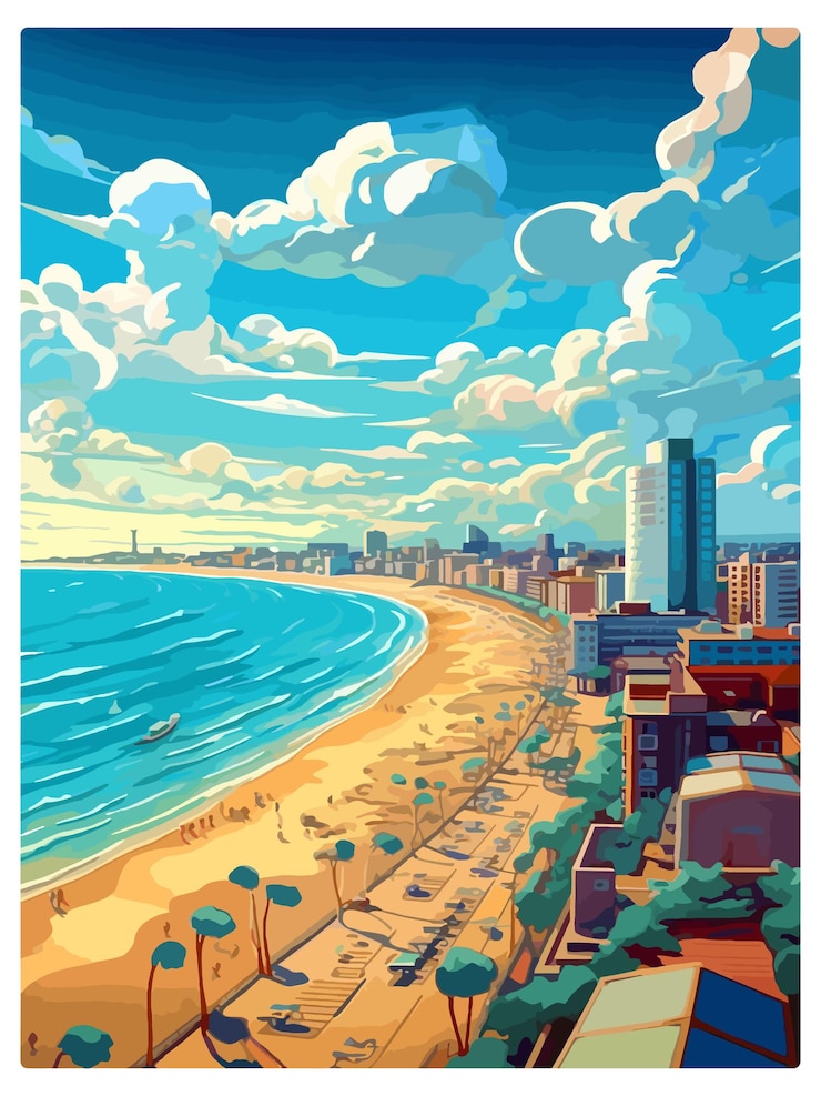 Vector 마르 델 플라타 빈티지 여행 포스터 기념품 포스트카드 초상화 그림 wpa 일러스트레이션