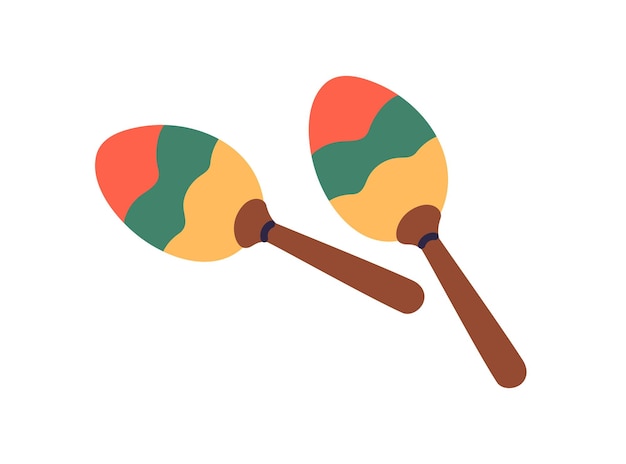 Vector maracas, latijns-mexicaans percussiemuziekinstrument om te schudden. paar houten shakers, twee folk etnische braziliaanse rammelaars met handvatten. platte vectorillustratie geïsoleerd op een witte achtergrond.