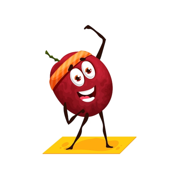 Maracuya hele bes in sport band op hoofd doen fitness oefeningen geïsoleerde stripfiguur Vector passievrucht rijp passievruchten zomer dessert ovale pepo berry op yoga pilates mat of tapijt