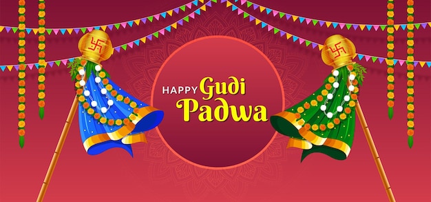 marathi couple celebrating gudi padwa for indian new year festival and ugadi