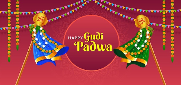 Vector marathi couple celebrating gudi padwa for indian new year festival and ugadi