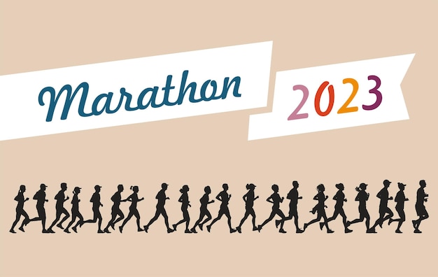 Marathon 2023 vector banner. Running people vector illustration.