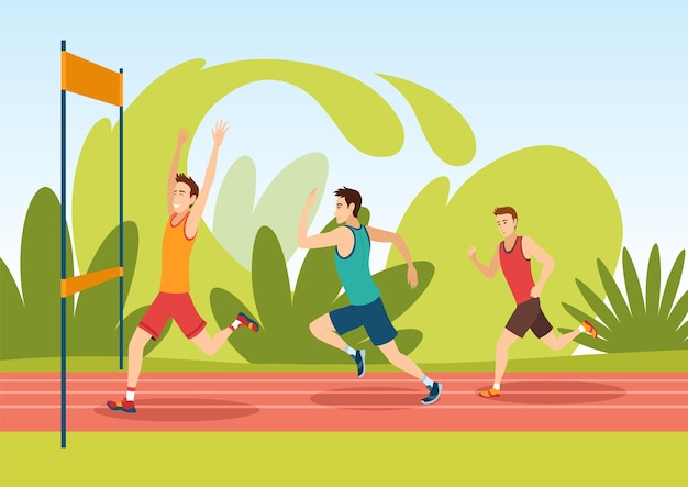 Marathon race group of people running to finish line active lifestyle and sports athletes in
