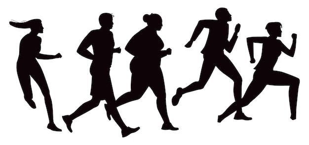 Marathon racing group flat isolated Vector Silhouettes