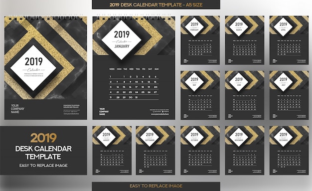 Marble desk calendar 2019 sjabloon