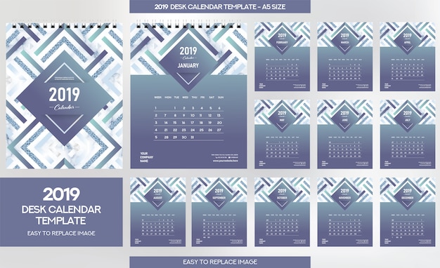 Marble desk calendar 2019 sjabloon