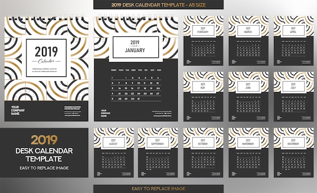 Vector marble desk calendar 2019 template