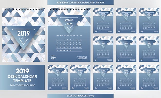 Marble desk calendar 2019 template