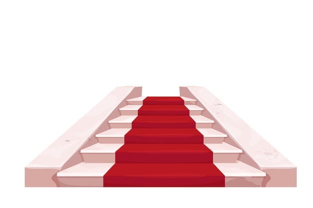 Vector marble elegant stairs castle fairy interior with red carpet, medieval object in cartoon style