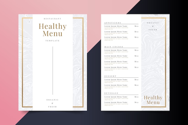 Vector marble healthy food restaurant menu template