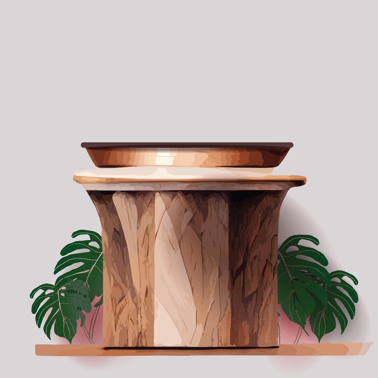 Vector marble mock up, show cosmetic product display, podium, stage pedestal or platform. 3d vector wood