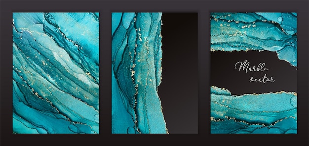 Marmo texture moderna in colore blu. spruzzata di inchiostro alcolico con punti isolati in lamina d'oro. cartellonistica alla moda. arte del flusso di liquidi
