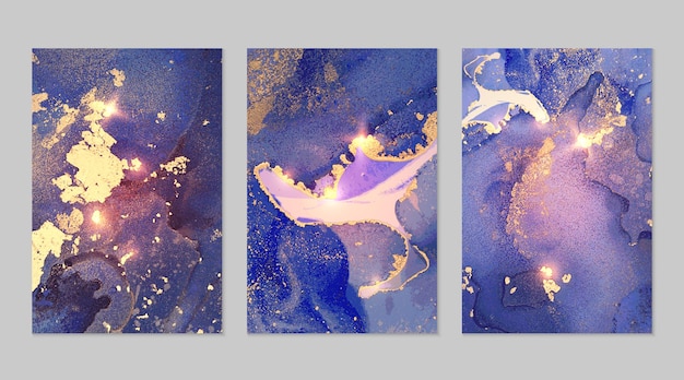 Marble set of gold and denim blue backgrounds with texture