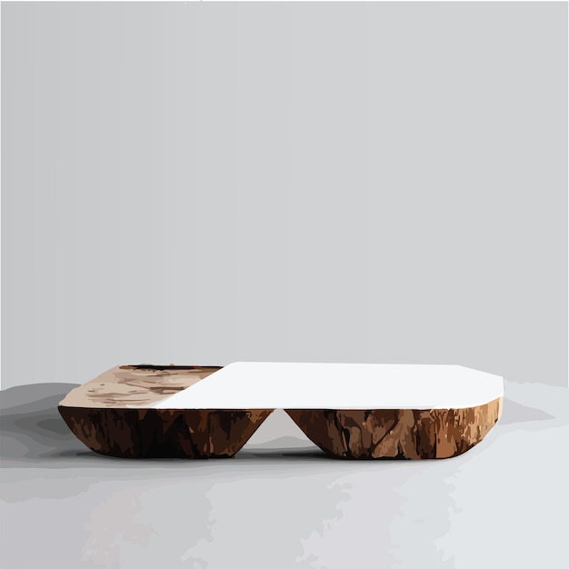 Vector marble wood mock up, show cosmetic product display, podium, stage pedestal or platform. 3d vector