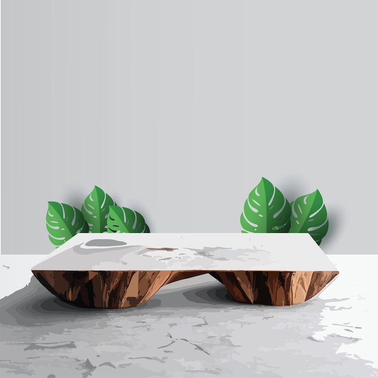 Vector marble wood mock up, show cosmetic product display, podium, stage pedestal or platform. 3d vector
