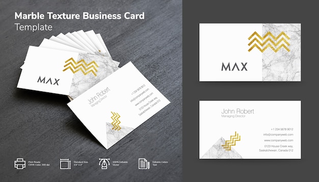 Marbled white and gold business card