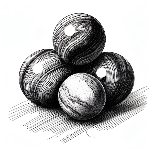 Marbles Monochrome ink sketch vector drawing engraving style vector illustration