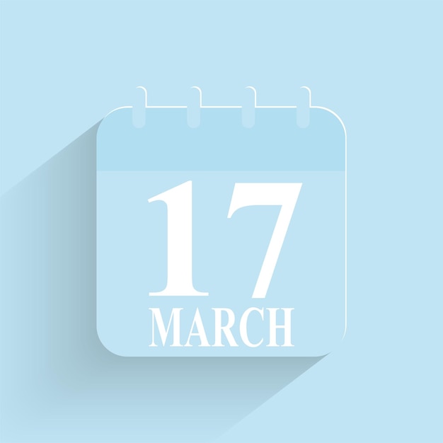 March 17 Daily Calendar Icon Date And Time Day Month Holiday Flat Designed Vector Illustration