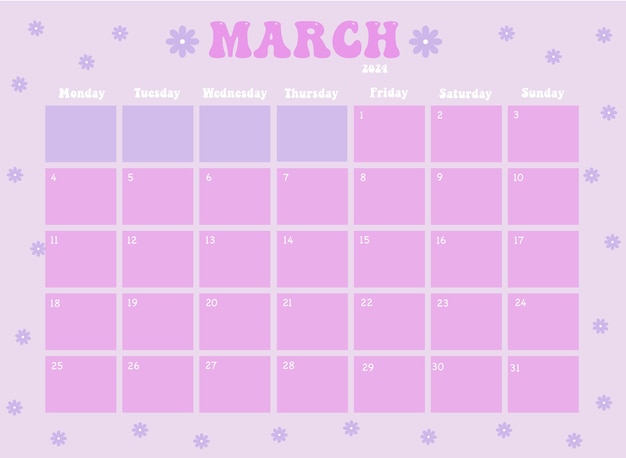 Vettore calendario marzo 2024