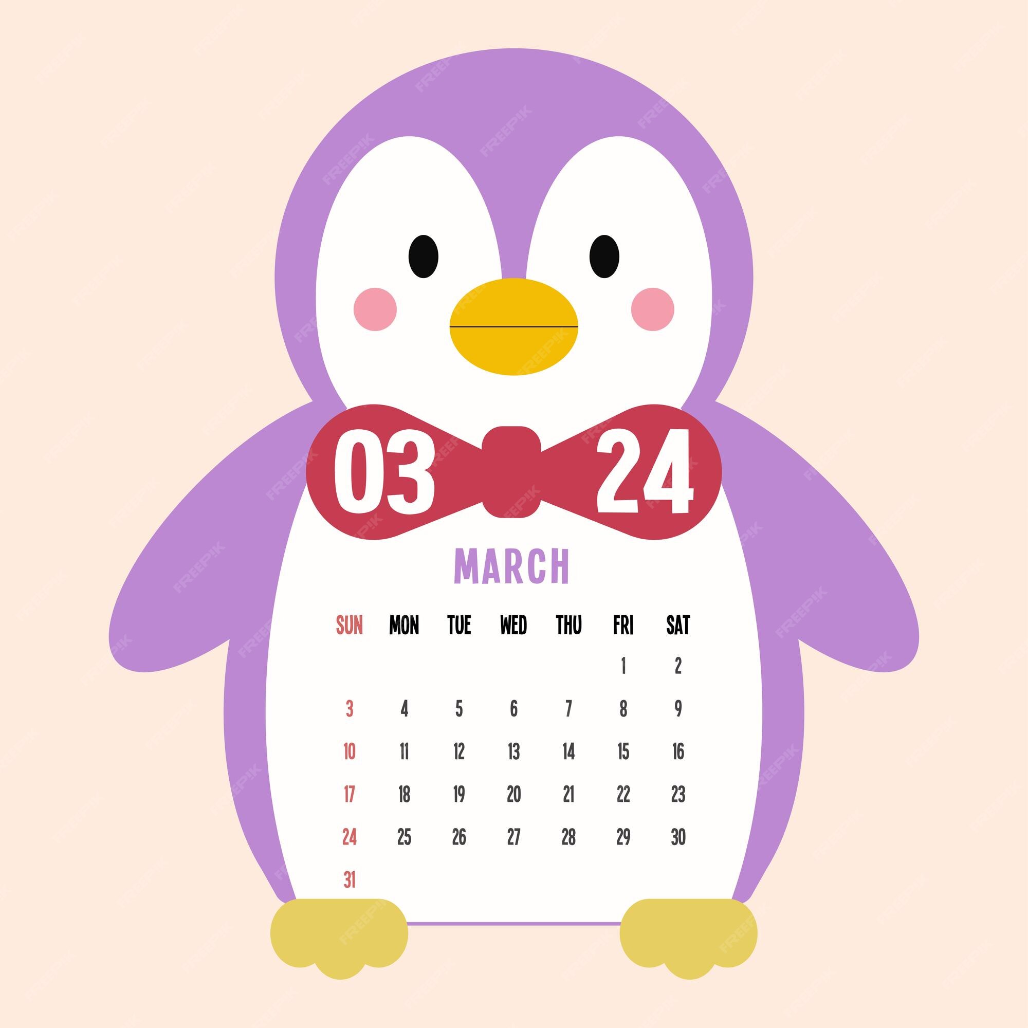Premium Vector March 2024 yearly calendar printable calendar showing