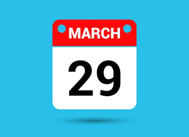29 марта Календарная дата Плоская икона День 29 Векторная иллюстрация.