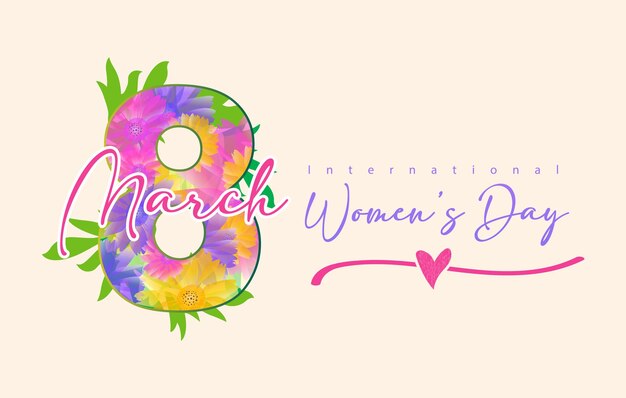 Vector march 8 happy womens day elegant lettering banner