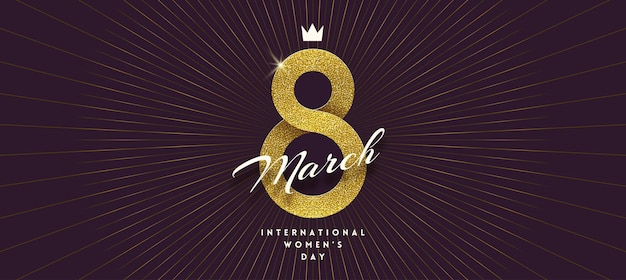ベクトル 3月8日-国際女性デーのグリーティングカード。サイン8の形をした金色のリボン。