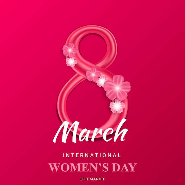 Vector march 8 international women's day poster with 3d number eight vector illustration