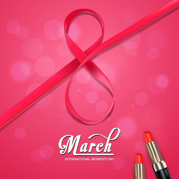 March 8 international women's day template with pink ribbon vector