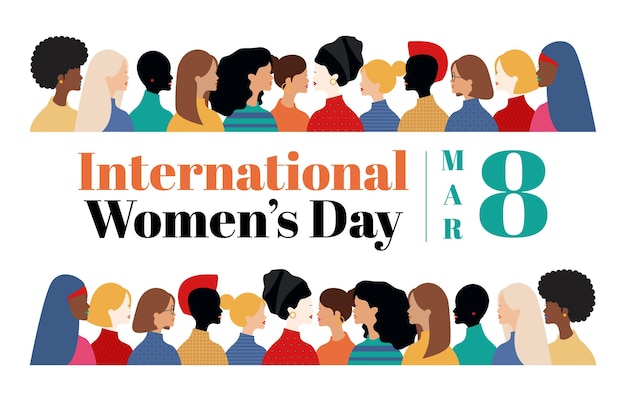 march 8 international womens day background with flat vector illustration concept