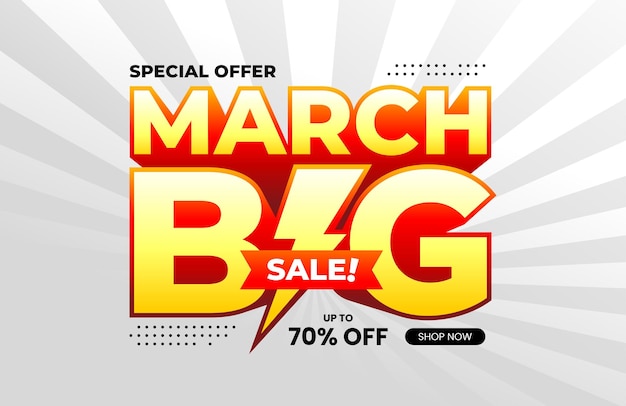 Vector march big sale tekst met extrude effect en bliksem icoon vector voor banner poster label sjabloon