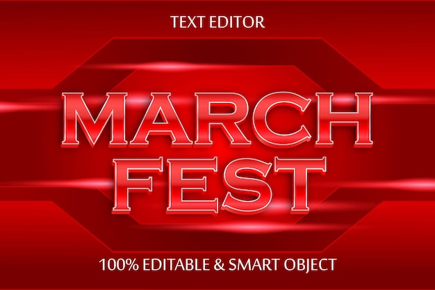 March fest editable text effect 3 dimension emboss modern style