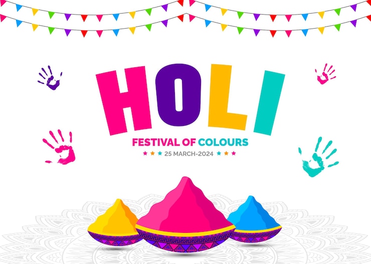 Vector march is happy holi indian festival background with gulal powder color happy holi background design