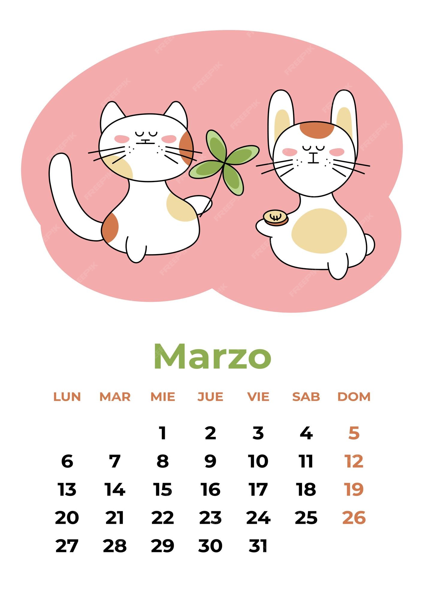 Mes De Marzo De 2023 Premium Vector | March marzo 2023 calendar sheet in spanish with year  symbols quatrefoil coin