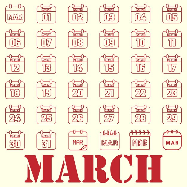 3月 すべての日付要素ベクトル