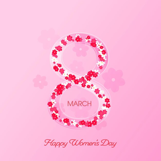 8 марта номер, сделанный цветами на розовом фоне для концепции счастливого женского дня.