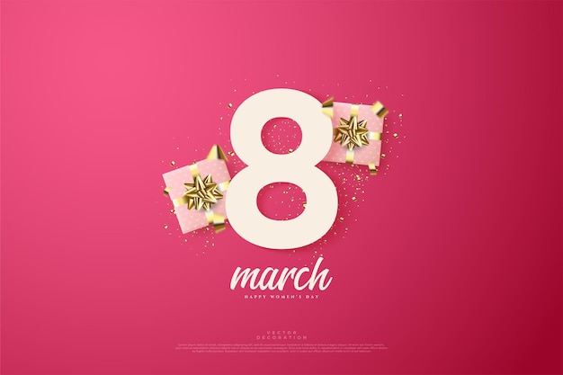 March th with two boxes of pink gifts and a gold ribbon.