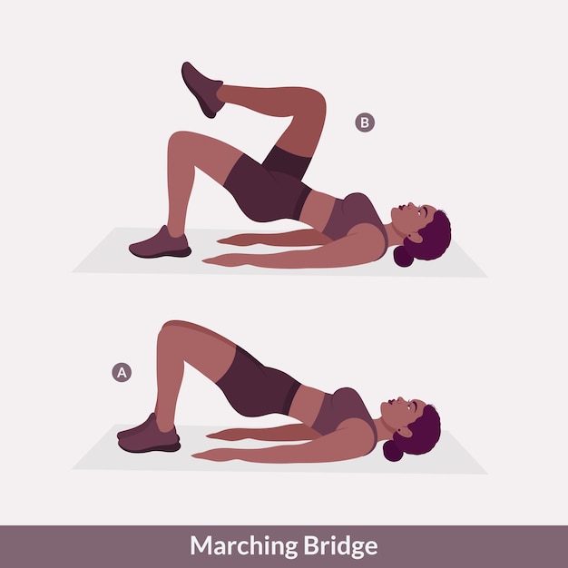 Vector marching bridge exercise woman workout fitness aerobic and exercises