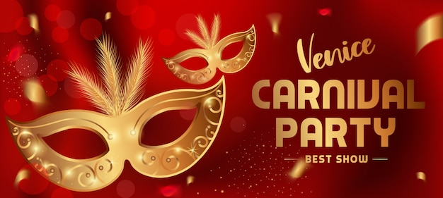 Vector mardi gras banner with golden mask