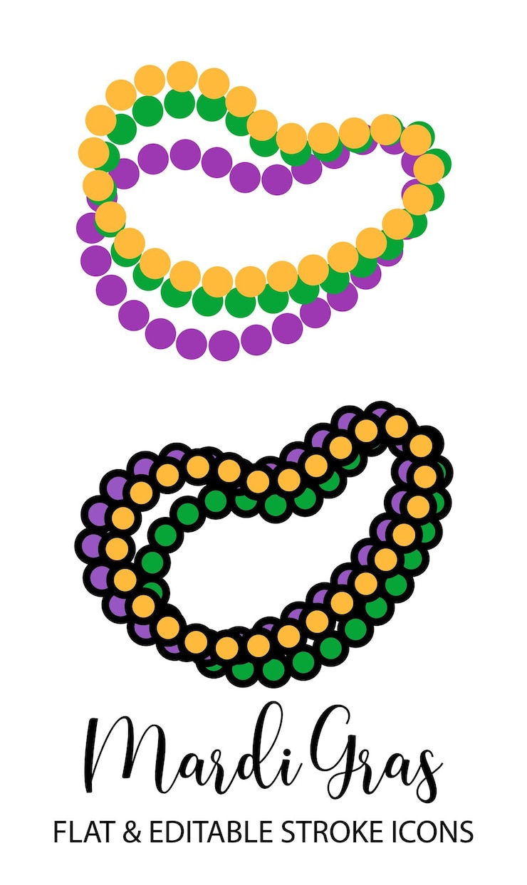 Vector mardi gras beads outline icon with editable stroke linear mardi gras symbol and flat icon