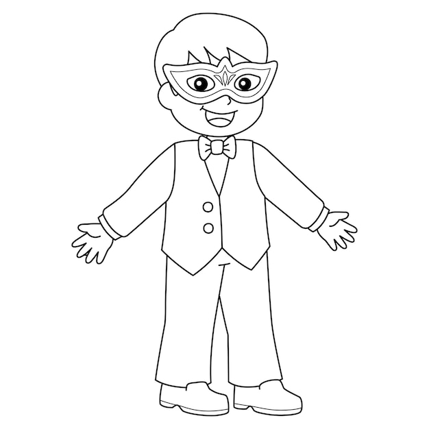 Mardi Gras Boy with Mask Isolated Coloring Page