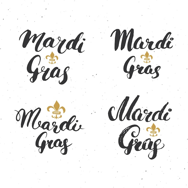 Mardi gras set di lettere calligrafiche saluti tipografici disegno illustrazione vettoriale