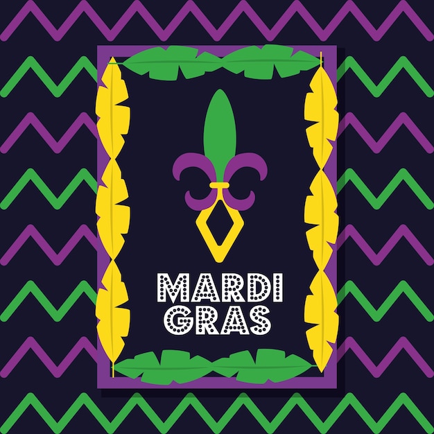 Vettore invito alla decorazione di piume di telaio carta mardi gras