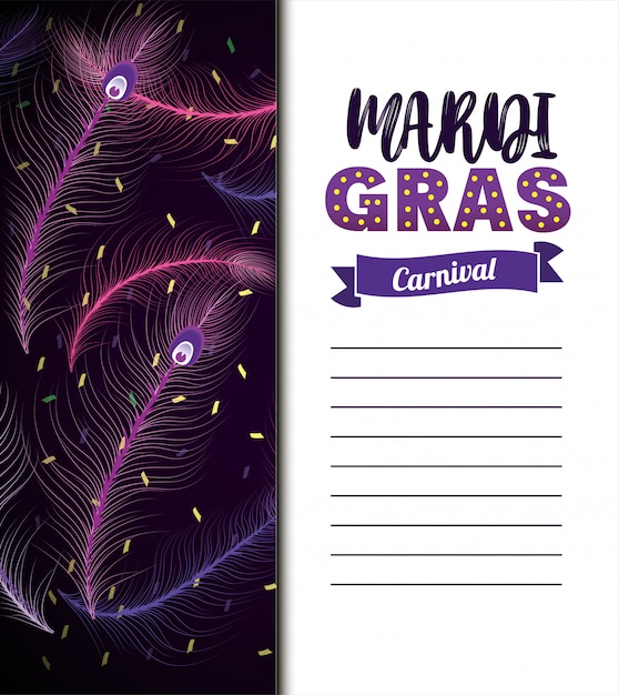 Mardi gras card with feathers decoration