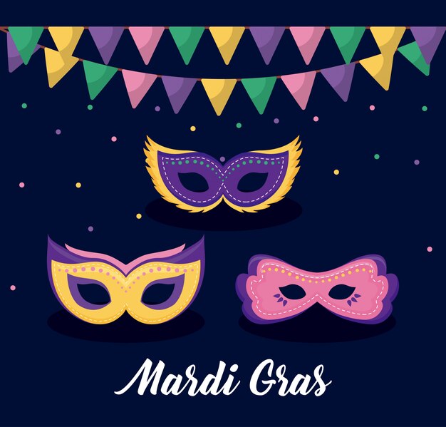 Vettore mardi gras card con maschere