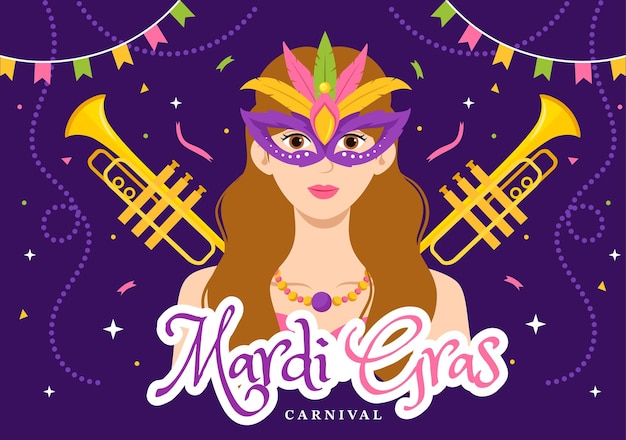 Mardi Gras carnaval illustratie met masker en festival voor webbanner of bestemmingspagina sjabloon