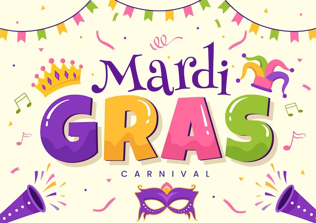 Mardi Gras carnaval illustratie met masker en festival voor webbanner of bestemmingspagina sjabloon