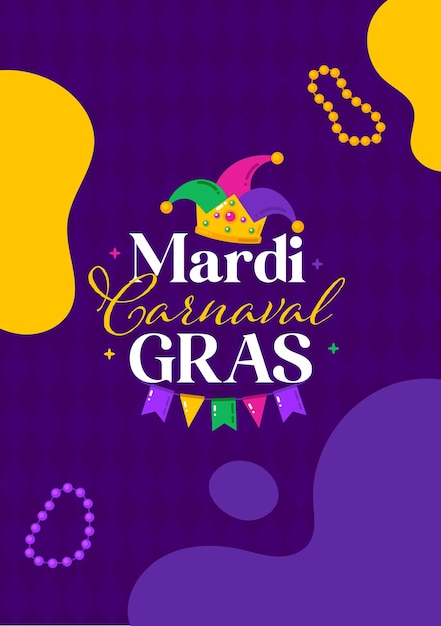 Mardi gras carnaval vector flyer met papieren vlag en hoed