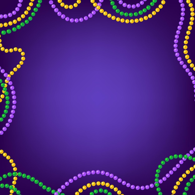 Vector mardi gras carnival background with yellow purple green beads frame