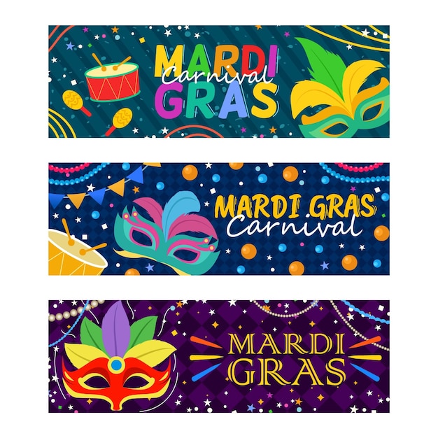 Vettore banner di carnevale di mardi gras